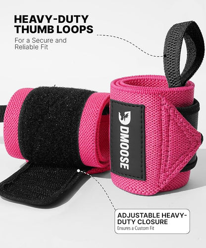 DMoose Fitness Wrist Wraps for Weightlifting - IPL Approved Premium Lifting Straps with Thumb Loops for Powerlifting, Bodybuilding & Weight Lifting, Compression Gym Wrist Support for Working Out
