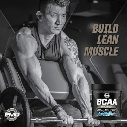 PMD Sports BCAA Charged Delicious Amino Acid Drink Mix for Performance, Recovery, Endurance, and Hydration - Increase Muscle Function for Workout and Daily Energy – Blue Snow Cone (30 Servings)