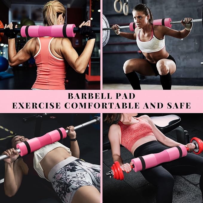 Barbell Pad Set,10 Pcs Barbell Pads for Hip Thrust Squat & Lunges Support,with 2 Workout Ankle Straps, 2 Gym Straps Weight Lifting, 2 Gym Gloves, Resistance Band, Olympic Bar Pad,Carry Bag