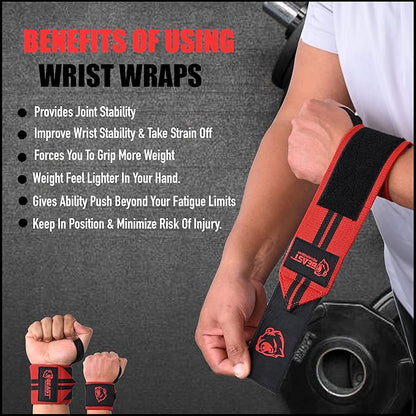 Wrist Wraps for Weightlifting 18” Premium Quality Wrist Support for Bodybuilding Heavy Duty Thumb Loop Powerlifting, Strength Training for Men and Women