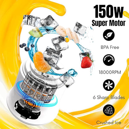 SSKAWorldwide Portable Blender - 21oz Smoothie Blender Rechargeable Small Blender with 6 Blades Personal Blender for Home Office Gym Sports and Travel (White)