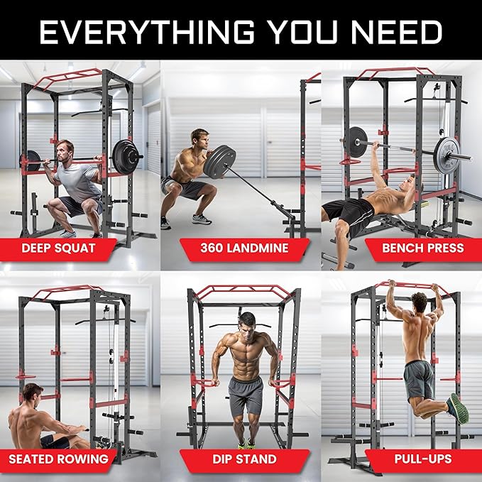 Fitness Reality Squat Rack Power Cage with Optional LAT Pulldown, Cable Crossover