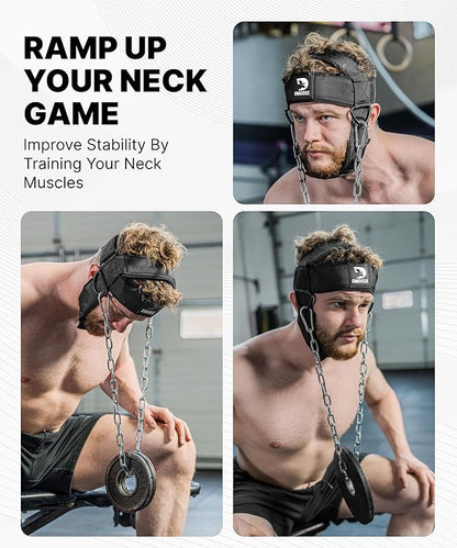 DMoose Neck Harness for Weight Lifting - 30" Heavy Duty Steel Chain - Neck Exerciser, Trainer & Strengthener for Injury Recovery Support & Workout- Adjustable Head & Chin Strap