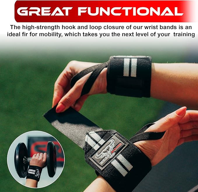 BEAST RAGE Wrist Wraps for Weightlifting - Adjustable Lifting Straps With Thumb Loop for Enhanced Gym Support, Powerlifting, Bodybuilding and Workout