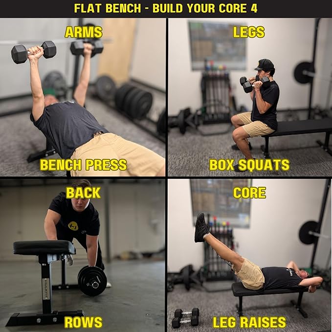 HulkFit Heavy-Duty Flat Workout Weight Bench & Adjustable