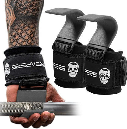 Gymreapers Weight Lifting Hooks (Pair), Heavy Duty Power Wrist Straps Hand Grip Support For Deadlifts, Pull Ups, Shrugs - Gym Gloves For Men and Women