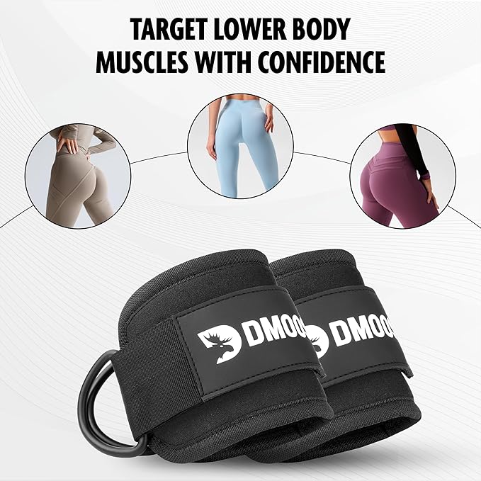 DMoose Fitness Ankle Straps for Cable Machines - One Size Fit with Premium Padding, Glute Kickback Ankle Strap for Women & Men, Cable Attachments for Gym, Booty Workouts, Leg Extension & Hip Abductors