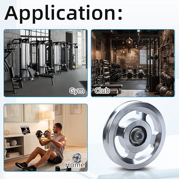 Flylin Aluminum Alloy Bearing Pulley Wheel, Universal Sliver Strength Training Equipment Pulley Wheel Gym Accessory, Fitness Pulley Wheel for Gym Equipment Part Cable Merchine