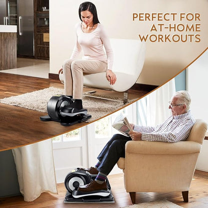 Under Desk Elliptical Machine Leg Exerciser Seated Machine Elliptical Trainer for Seniors Adults with Massage Pedal/Display Monitor/Remote Control Home Office Use