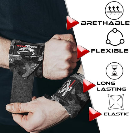 BEAST RAGE Wrist Wraps for Weightlifting - Adjustable Lifting Straps With Thumb Loop for Enhanced Gym Support, Powerlifting, Bodybuilding and Workout