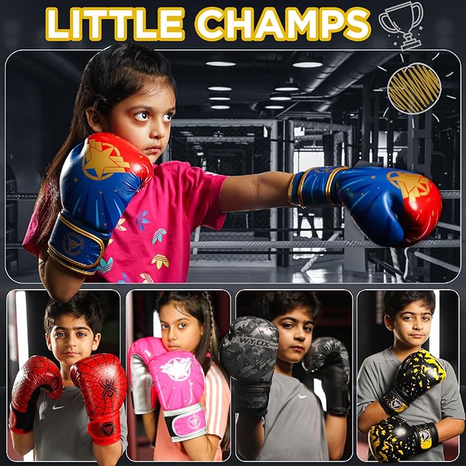 WYOX Kids Boxing Gloves 4oz 6oz 8oz – Youth Punching Gloves for Boys & Girls Ages 3–15 – Sparring Gloves for Punching Bag, Kickboxing, Muay Thai, MMA – Boxing Gloves for Kids Training Set