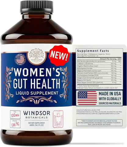 Complete Gut Health Supplements for Women - IBS Relief, Gut Support Liquid with FOS Prebiotic, L Alanyl, L Glutamine and Herbal Blend - Leaky Gut Repair & Gut Cleanse Detox for Women - 16oz (480ml)
