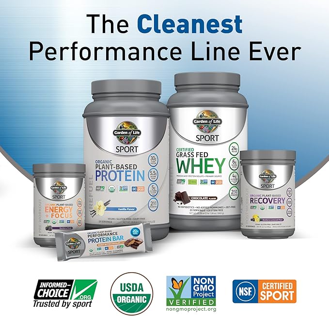 Garden of Life Organic Vegan Sport Protein Powder, Chocolate - Probiotics, BCAAs, 30g Plant Protein for Premium Post Workout Recovery, NSF Certified, Keto, Gluten & Dairy Free, Non GMO, 19 Servings