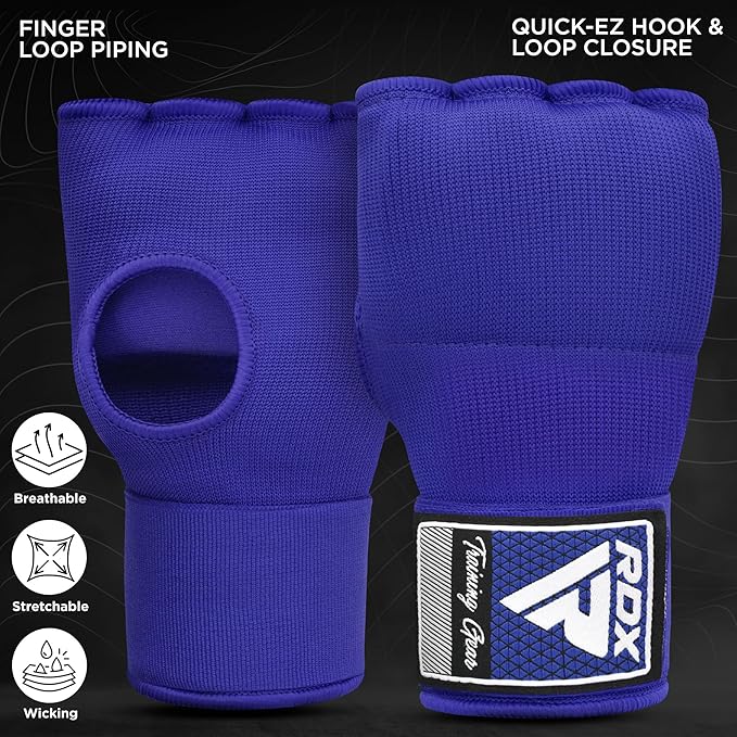 RDX Gel Boxing Hand Wraps Inner Gloves Men Women, Quick 100cm Long Wrist Straps, Elasticated Padded Fist Under Mitts Protection, Muay Thai MMA Kickboxing Martial Arts Punching Training Bandages