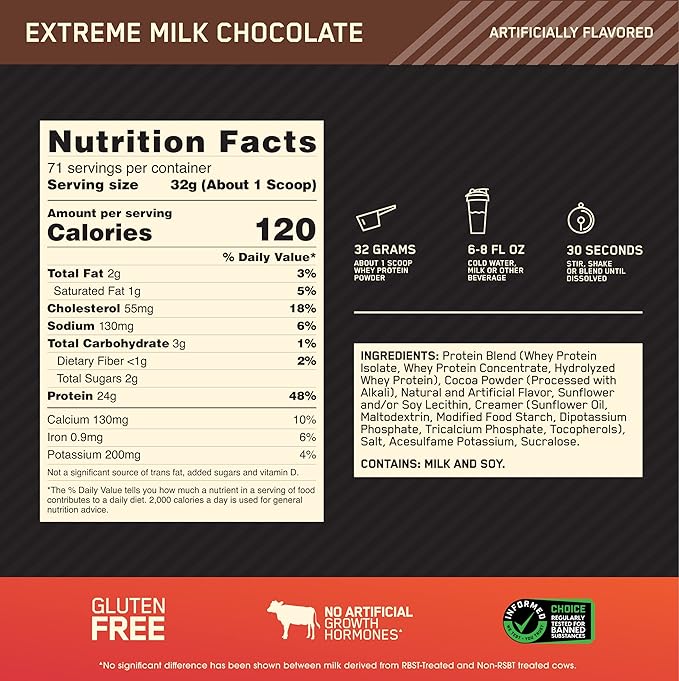 Optimum Nutrition Gold Standard 100% Whey Protein Powder, Extreme Milk Chocolate, 5 Pound (Packaging May Vary)