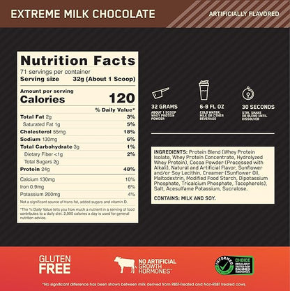 Optimum Nutrition Gold Standard 100% Whey Protein Powder, Extreme Milk Chocolate, 5 Pound (Packaging May Vary)