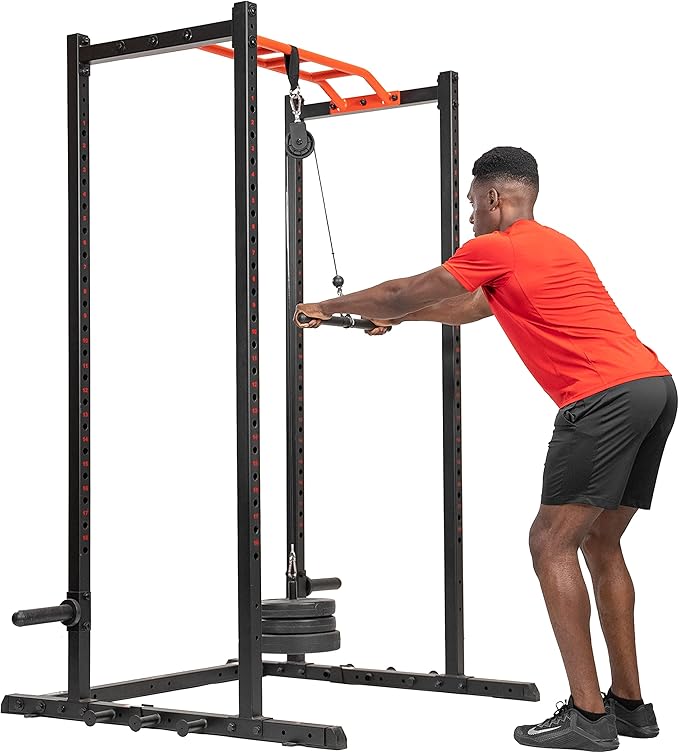 Sunny Health & Fitness Power Cage Squat Rack Upgrade Attachments, Dip Bar, Plate Bar Holder, Belt Squat, J Hook, Lat, Adapter, U Ring, Pull Up Bar, Landmine, Captain's Chair, Tricep Rope For Home Gym