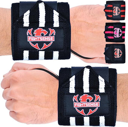 FIGHTSENSE Wrist Wraps for Weightlifting, 18” Premium Quality Wrist Straps with Heavy Duty Thumb Loop-Gym Wrist Wraps for Weight Lifting,Powerlifting,Strength Training,Bodybuilding,Wrist Brace