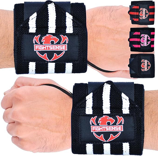 FIGHTSENSE Wrist Wraps for Weightlifting, 18” Premium Quality Wrist Straps with Heavy Duty Thumb Loop-Gym Wrist Wraps for Weight Lifting,Powerlifting,Strength Training,Bodybuilding,Wrist Brace