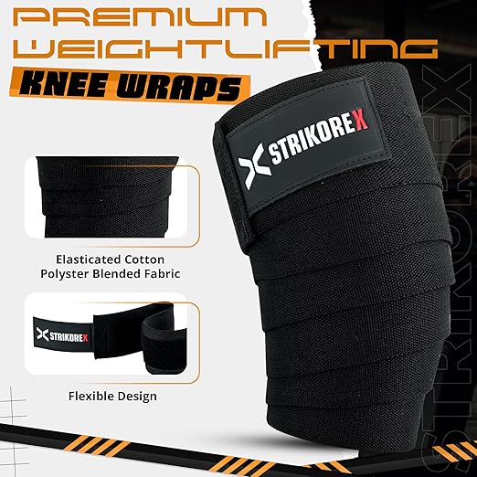 Knee Wraps For Weightlifting (pair) for Men & Women Best for Cross Trainings and Leg Press,Gym Wraps for Workout,Powerlifting & Fitness Squats Flexible Knee Strap (BLACK/BLACK)