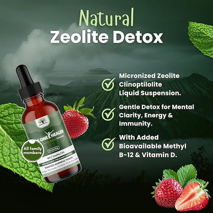 The One Healer Zeolite Detox Drops – Advanced Liquid Cleanse for Kids & Adults, Gentle Heavy Metal Detox, Gut Health & Immune Support, Natural Vitamin B12 & D3 Supplement, 60 Servings