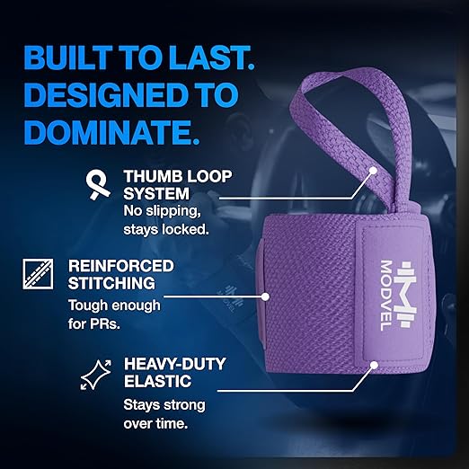 Modvel Adjustable Wrist Wraps for Gym & Lifting – Thick, Breathable Support Straps for Wrist Stability, Comfort & Grip – Ideal for Weight Training, CrossFit & Gym Workouts – R Lavender 2-Pack