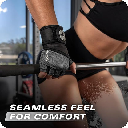 Harbinger Pro Wristwrap Gloves 3.0 - Enhanced Grip, Superior Wrist Support, Breathable 4-Way Stretch Lycra, Durable Leather Palm, Half-Finger Design for Weightlifting, Fitness Training, Women's