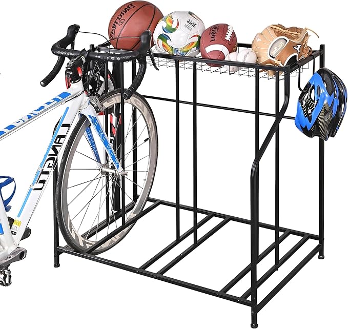 Mythinglogic Garage Bike Storage Rack, Freestanding Organizer for Adult or Kids Bike, 3 Bicycle Holder for Indoor and Outdoor Use
