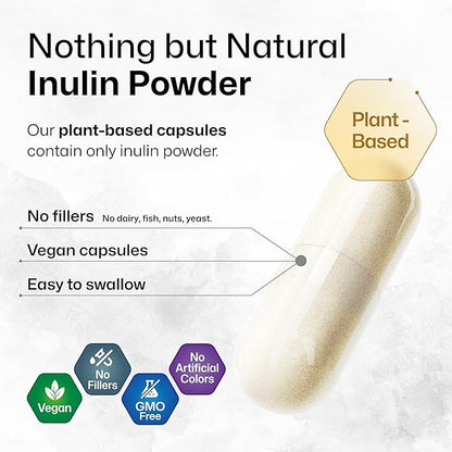 BIO KRAUTER Inulin Powder Capsules - 1200 mg Strength - 250 Count - Fiber Supplement - Chicory Root Fiber Capsules for Digestive Support - Pure Soluble Fiber Supplements - Vegan Inulin Capsules