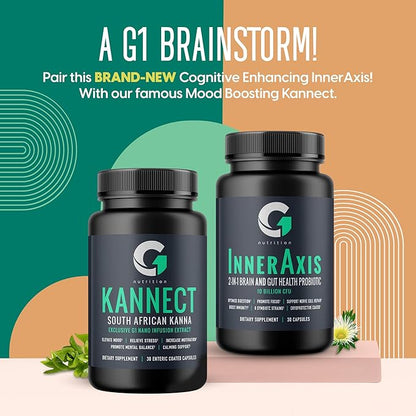 InnerAxis 2-in-1 Brain and Gut Health Probiotic, 10 Billion CFU, 8 Probiotic Strains for Gut, Psychobiotic, Mood and Brain Support, Acidophilus Probiotic for Women and Men, 30 Servings
