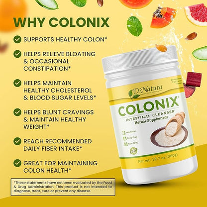Dr Natura Colonix Intestinal Cleanser, All-Natural Daily Fiber, Colon Detox and Cleanse, Supports Healthy Colon, Intestines, Gut, 30 Day Serving, 12.7 Oz
