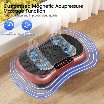 Vibration Plate Exercise Machine, 180 Speed Levels Vibration Plate for Lymphatic Drainage, Whole Body Workout Vibrating Fitness Platform, Effective for Weight Loss, Shaping, Toning & Wellness
