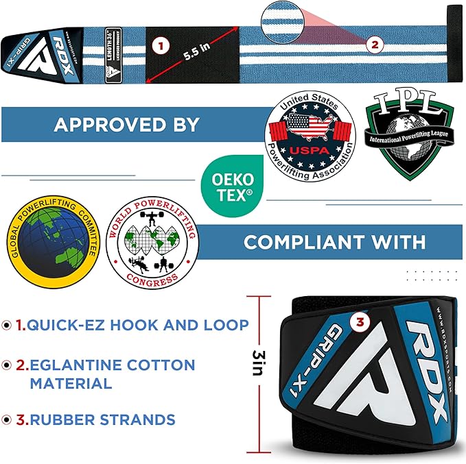 RDX Weight Lifting Wrist Support Wraps, 36” 24” 18” Professional Grade Elasticated Cotton Straps, Gym Fitness Workout Strength Training Bodybuilding Powerlifting Deadlifting Calisthenics, Men Women