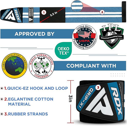 RDX Weight Lifting Wrist Support Wraps, 36” 24” 18” Professional Grade Elasticated Cotton Straps, Gym Fitness Workout Strength Training Bodybuilding Powerlifting Deadlifting Calisthenics, Men Women