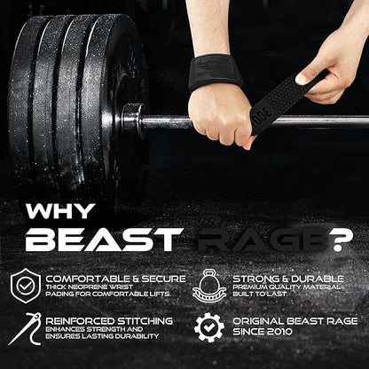 BEAST RAGE Lifting Straps for Weightlifting, Weight Lifting Straps Gym Power Workouts Lifting Wrist Straps Padded Cotton Men Women Support Lifters Deadlift Straps Hard Pull Exercise Straps
