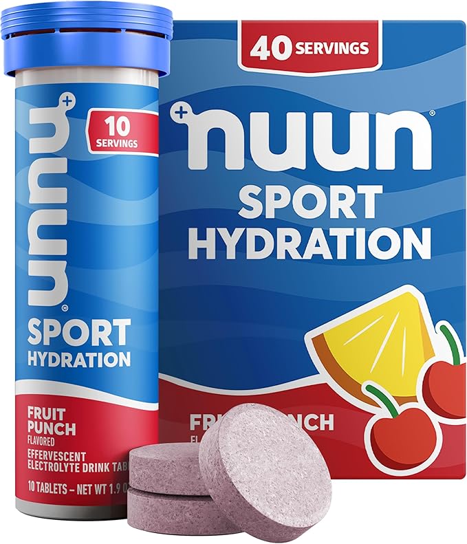 Nuun Sport Electrolyte Tablets - Dissolvable in Water, Fruit Punch, 5 Essential Electrolytes for Hydration, 1g Sugar Drink Mix, Vegan, Non-GMO, 4 Pack (40 Total Servings)