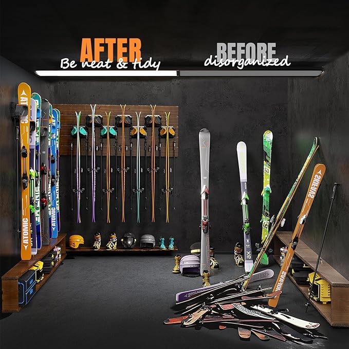 Ski & Snowboard Wall Rack for Garage - Fits Any Board, Wall Mount Holders, Damage-Free Storage, Space-Saving Winter Gear Organizer