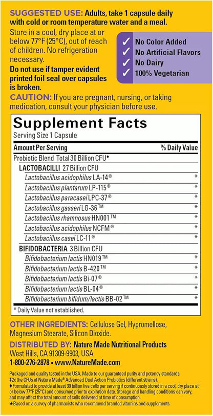 Nature Made Ultra Strength 12 Strain Digestive Probiotics, Probiotics for Women and Men, 25 Probiotic Capsules, 25 Day Supply