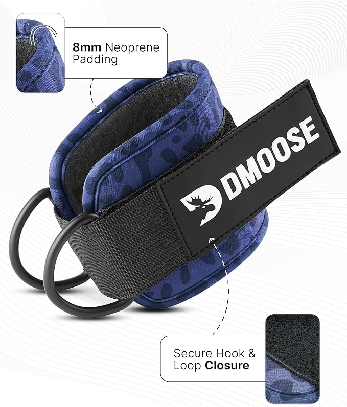 DMoose Fitness Ankle Straps for Cable Machines - One Size Fit with Premium Padding, Glute Kickback Ankle Strap for Women & Men, Cable Attachments for Gym, Booty Workouts, Leg Extension & Hip Abductors