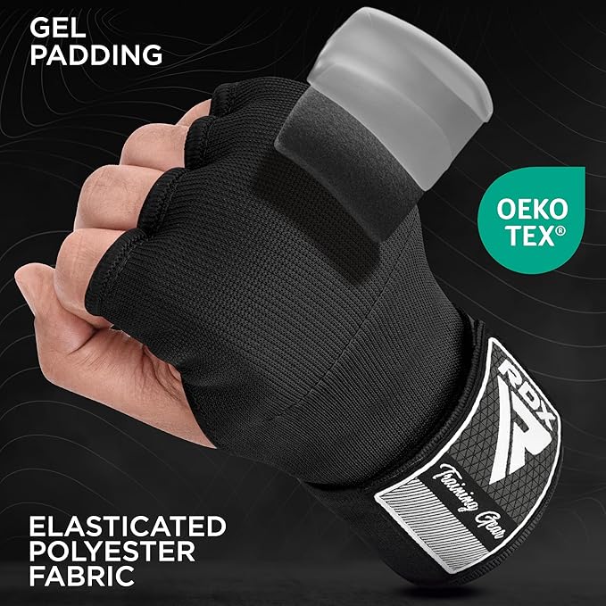 RDX Gel Boxing Hand Wraps Inner Gloves Men Women, Quick 100cm Long Wrist Straps, Elasticated Padded Fist Under Mitts Protection, Muay Thai MMA Kickboxing Martial Arts Punching Training Bandages