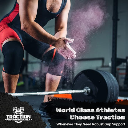 Traction Performance Colored Gym Chalk | Powder Chalk for Gymnastics, Rock Climbing, Weight Lifting & Workouts - Firm Grip Soft Chalk Lifting Powder in Vibrant Colors - Made in USA | 8 oz.