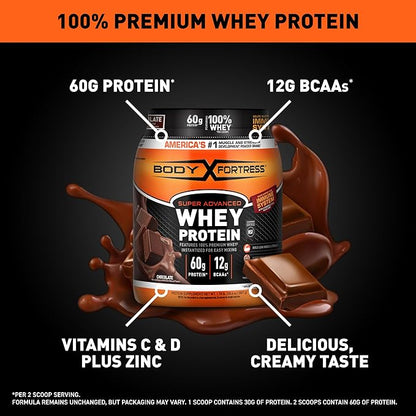 Body Fortress 100% Whey, Premium Protein Powder, Chocolate, 1.78lbs (Packaging May Vary)