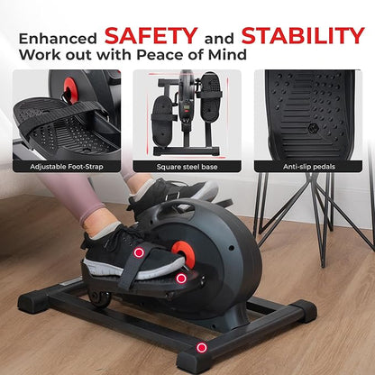 Sunny Health & Fitness Smart Mini Pedal Exerciser, Under Desk Bike/Elliptical for Home Workout & Cycle Cardio Training, Free SunnyFit App Link, Optional in Color, Mat/Workout Bands or Steel Stabilizer