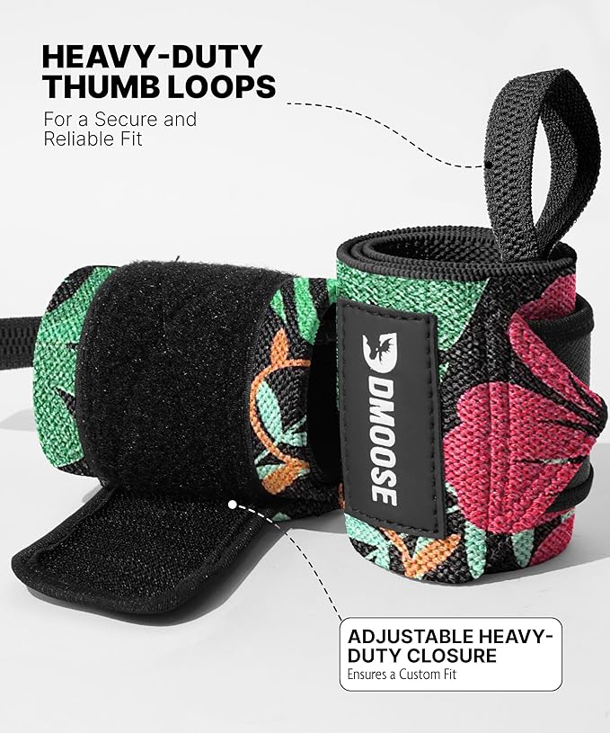 DMoose Fitness Wrist Wraps for Weightlifting - IPL Approved Premium Lifting Straps with Thumb Loops for Powerlifting, Bodybuilding & Weight Lifting, Compression Gym Wrist Support for Working Out