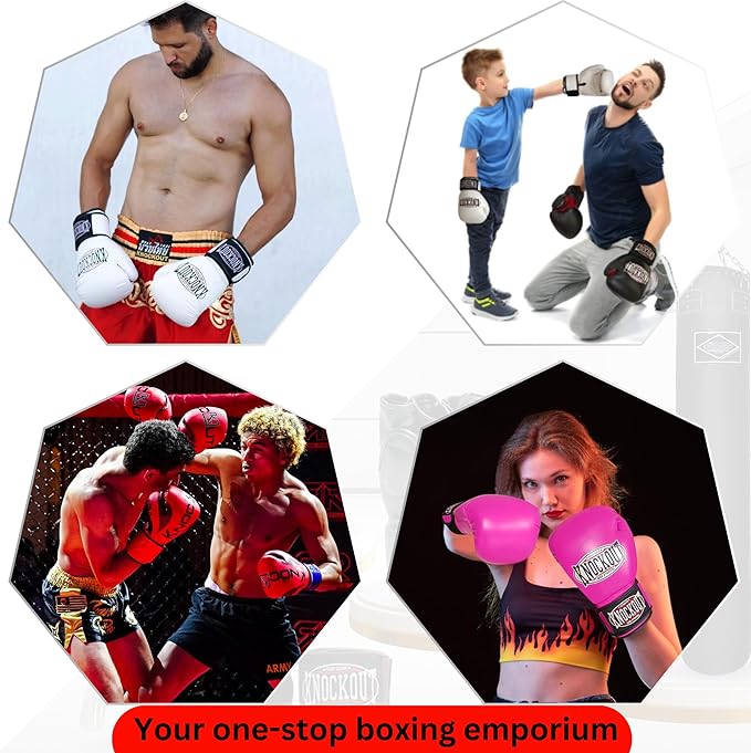 Knockout Gel Boxing Gloves for Men Women - Pro Training Sparring, Maya Hide Leather Muay Thai MMA Kickboxing, Adults-Kids Heavy Bag Workout Gloves for Boxing -Ultra-Wide Wrist Support 10 oz - 16 oz