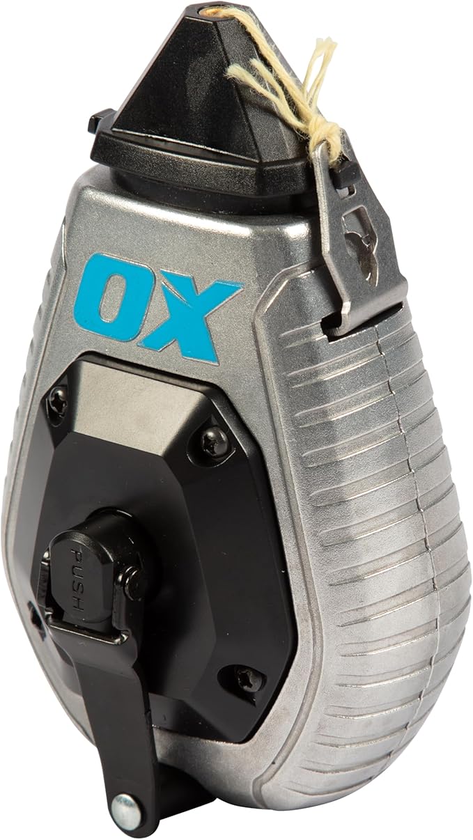 OX Pro 100ft Contractor Aluminum Chalk Line with 4oz Chalk Powder Refill - 6:1 Gear Ratio with Bold Kevlar Chalk Reel Tool - Pointed Tip Marking Tool OX-P630701