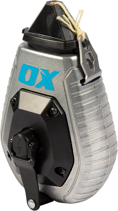 OX Pro 100ft Contractor Aluminum Chalk Line with 4oz Chalk Powder Refill - 6:1 Gear Ratio with Bold Kevlar Chalk Reel Tool - Pointed Tip Marking Tool OX-P630701