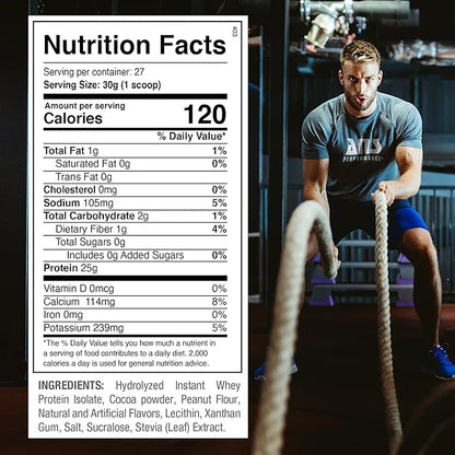100% Pure Hydrolyzed Whey Isolate Protein + BCAAs - 25g of Protein - Peanut Free, Gluten Free, Zero Lactose (Peanut Butter Chocolate, 1.8 lb)