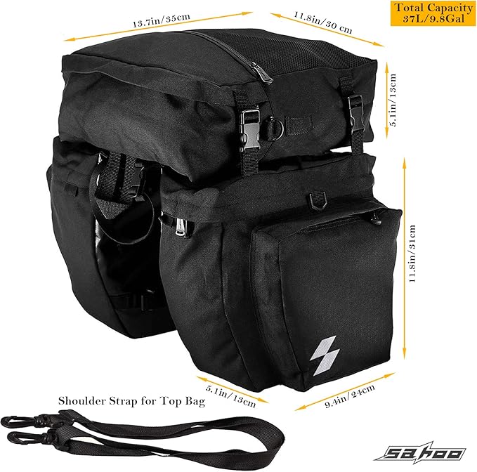 Bike Rack Pannier Bag 3 in 1 Rear Rack Carrier Trunk Bag, Water Resistance 37L Large Capacity Bike Rear Panniers