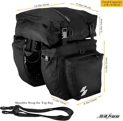 Bike Rack Pannier Bag 3 in 1 Rear Rack Carrier Trunk Bag, Water Resistance 37L Large Capacity Bike Rear Panniers